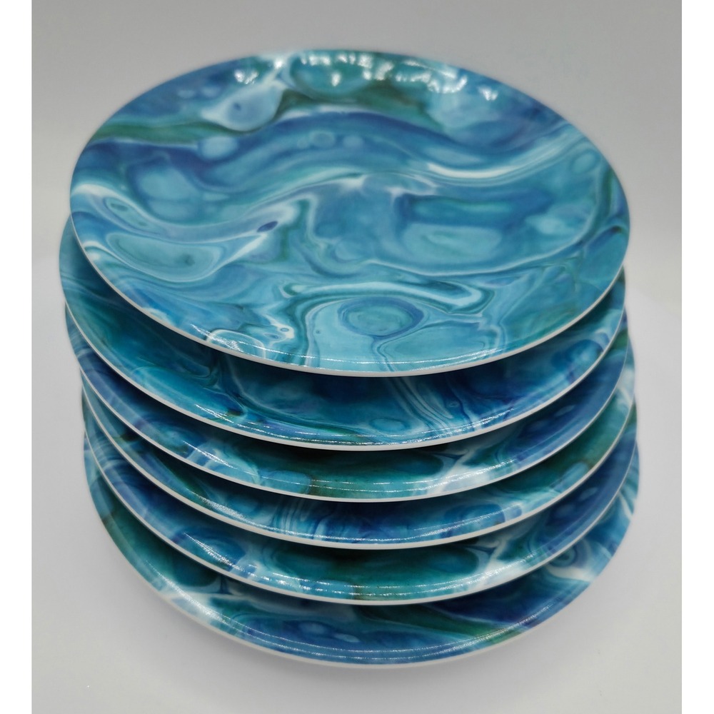 Certified International Fluidity Melamine Appetizer Plates Blue Marble Set‎ of 6